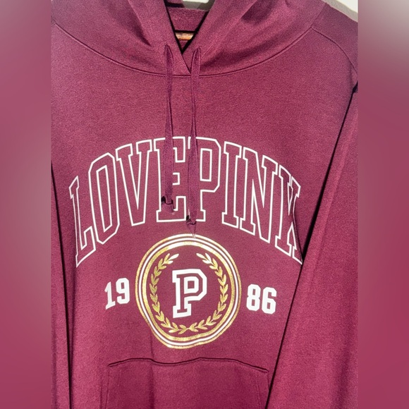 PINK Victoria's Secret Burgundy and Gold Hoodie Size XL - Picture 5 of 8